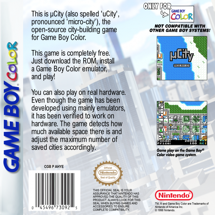 µCity (Homebrew) — Box back